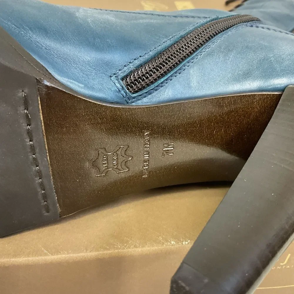 NEW Donald J Pliner Women's Blue Denim Oilskin Calf Lace Up Heel Boots Size 7